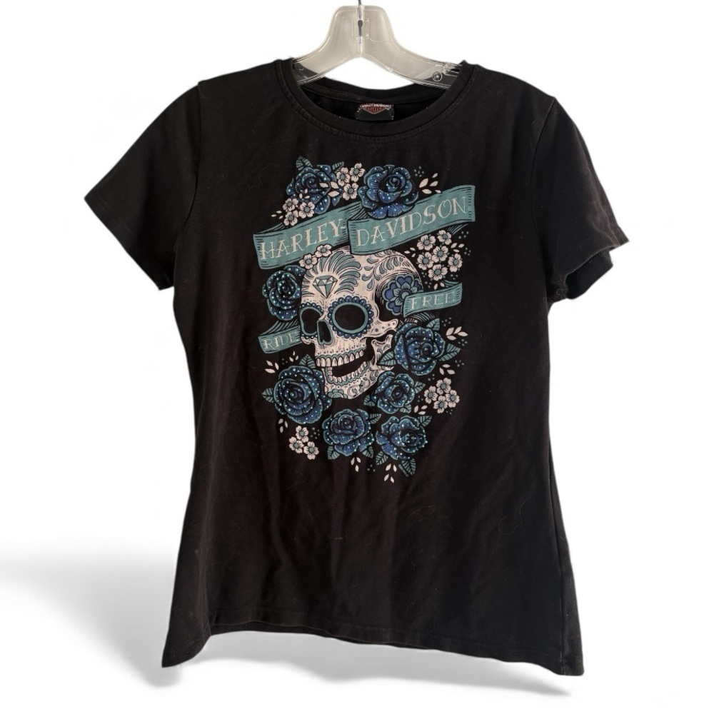 Harley-Davidson Women’s Sugar Skull Roses Graphic Tee MEDIUM